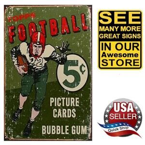 Metal Tin Sign • Topps Bubble Gum • 1956 Football Picture Trading Cards • 8x12in